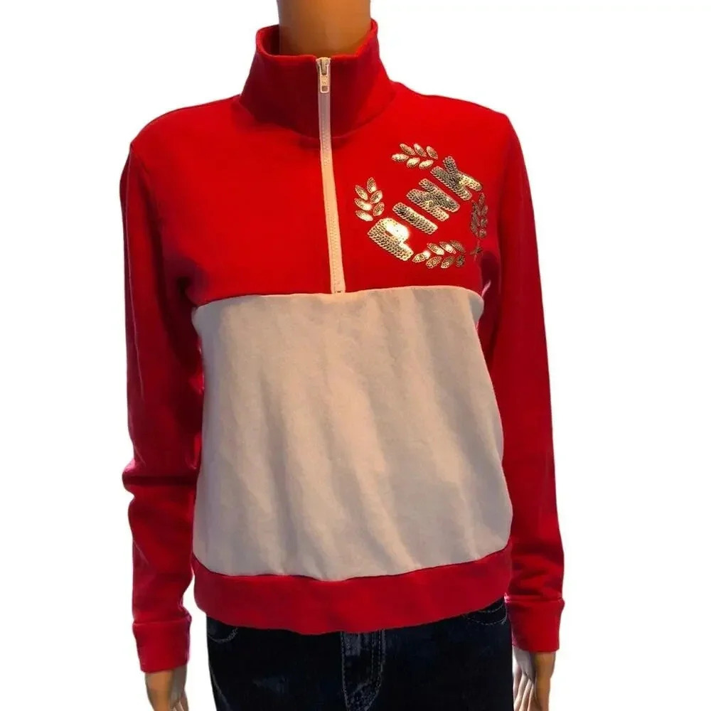 VTG Pink Victoria's Secret women Pullover sweater size XS 1/4 Zip Red White